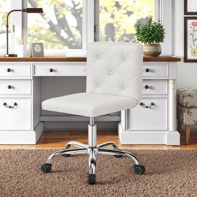 Javlergo Armless Office Desk Chair PU Leather Mid-Back Adjustable Height 360° Rolling Swivel for Home Office Work