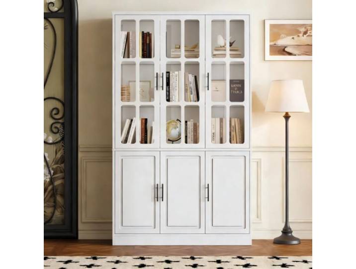 Vitrine moderne 121 5×41×200cm 6 portes de placard vitrine en verre LED meuble de salon 121 5cm large