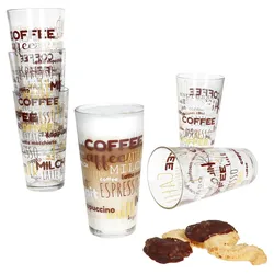 6er Set CANDY Latte Macchiato Gläser mit Schrift-Dekor 380ml****Vorpackplatz: REGAL  B /// PLATZ 109