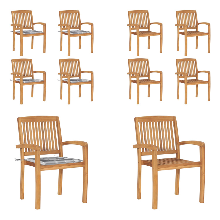 vidaXL Stapelbare Gartenstühle mit Kissen 4 Stk. Massivholz Teak - Gartenstuhl - Gartenstühle - Holzstuhl - Holzstühle