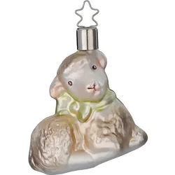 INGE-Glas Manufaktur Christbaumschmuck Lamm 7cm - Glas Figur Mundgeblasen & Handbemalt Weihnachtsbaum Anhänger Weihnachten Christbaumanhänger Bauernhof Tiere Schaf Beige