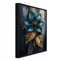 METALLBILD mit Rahmen Blumen Abstrakt Blau 100x150 cm