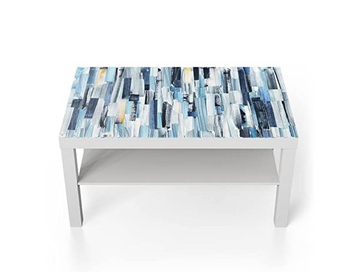DEQORI Glastisch weiß groß 90x50 cm Motiv Vertikales Streifendesign ausgefallener Beistelltisch aus Glas Hochglanz Couchtisch fürs Wohnzimmer moderner Couch Tisch mit Design