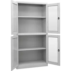 vidaXL Büroschrank Hellgrau 90x40x180 cm Stahl und Gehärtetes Glas
