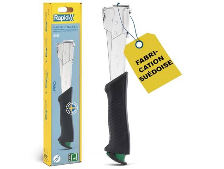 Rapid R311 - Marteau Agrafeur compatible avec les agrafes n°140 de 6-12 mm Pour Toitures / Moquettes / Isolation - 100% Acier - Poignée SoftGrip - Longue durée de vie - Emballage Carton FSC (5001695)