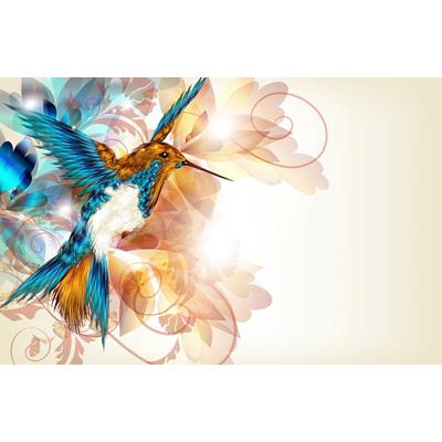 Fototapete PAPERMOON "KOLIBRI-DESIGN BLUMEN VOGEL TIER ABSTRAKT MUSTER DECOR", bunt, B:5m L:2,8m, Vlies, Tapeten