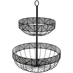 Zweistöckige Obstschale aus schwarzem Metall