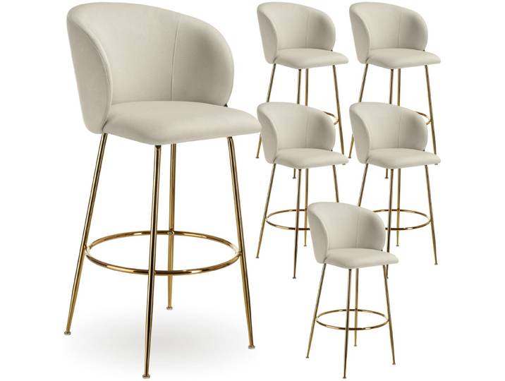 Barstuhl Luana, mit Rückenlehne, Samtoptik - creme/gold, 6er Set