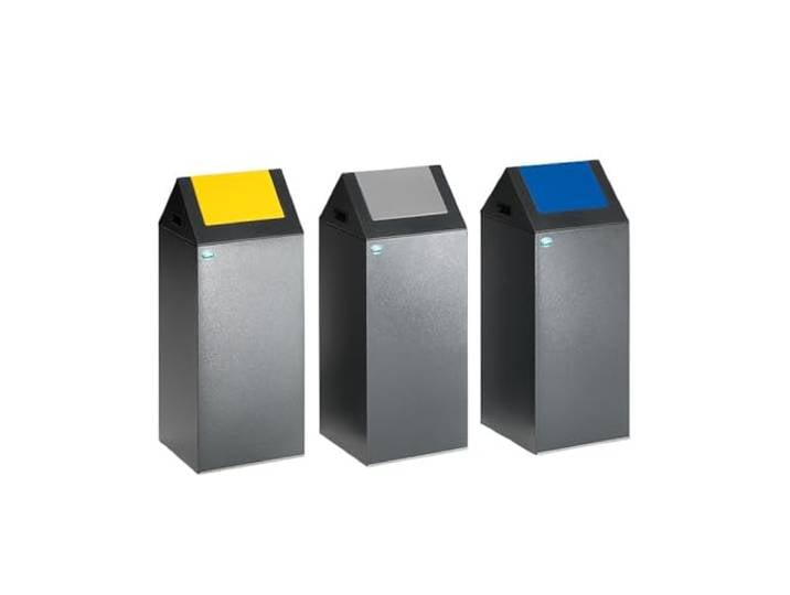 PROREGAL Selbstlöschender Wertstoffsammler spitz 60 Liter, HxBxT 80x32x32cm Verzinkter Stahl Grau-Silber Mülleimer Abfalleimer Müllkorb