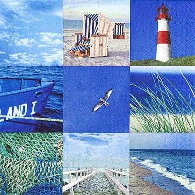 Home Fashion, Maritime Collage, Lunch-Servietten aufgefaltetes Maß 33 cm x 33 cm, im Viertelfalz, 20 Stück pro Pack