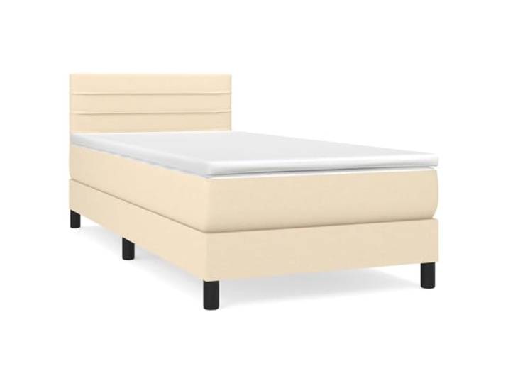 Makastle Boxspringbett mit Matratze Creme 100x200 cm Stoff Höhenverstellbares Kopfteil