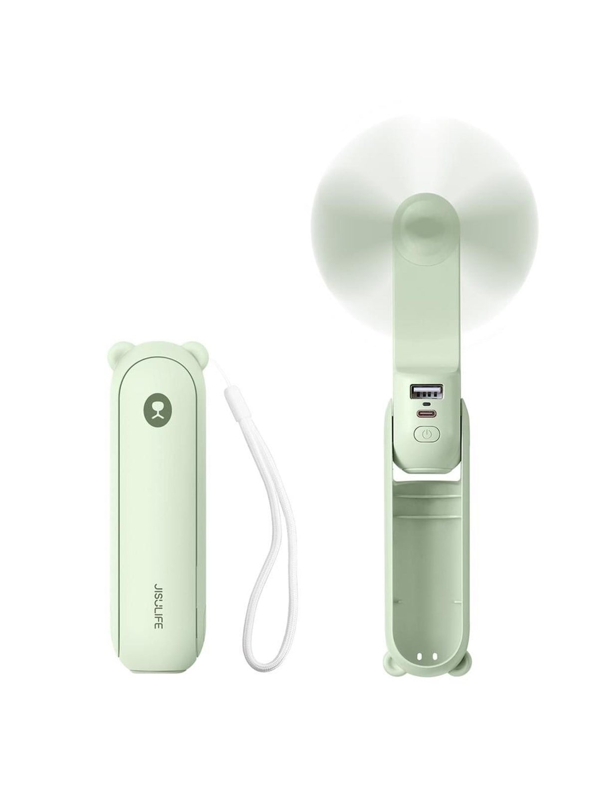 Jisulife Handheld Fan Life8 Mini Portable USB Fan with 2000mAh Power Bank and Flashlight - Green
