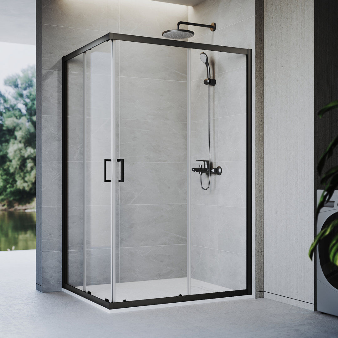 Brayden Studio 120cm Sliding Shower Enclosure, 5mm Tempered Glass, Freely Combinable for Custom L-Shaped Bathroom Layouts, Matte Black Matte Black 185cm H X 120cm W X 76cm D