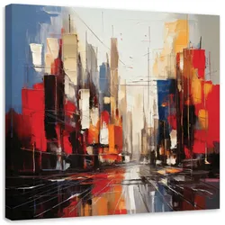 LEINWANDBILD Stadt Abstraktion Rot 50x50cm