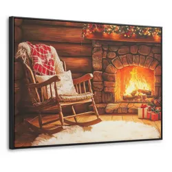 LEINWAND Bilder mit Rahmen - Winter - Weihnachten - Zuhause - Kamin - 100x70