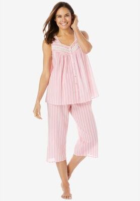 Plus Size Women's Sleeveless PJ Capri Set by Only Necessities in Peony Petal Stripe (Size 38/40)