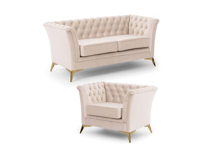 Ensemble de canapés Chesterfield 2+1 en velours beige