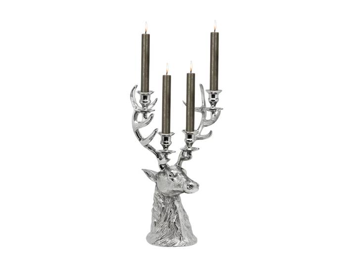 Premium Kerzenständer „Hirsch Richard“ für vier Stabkerzen Silber EDZARD