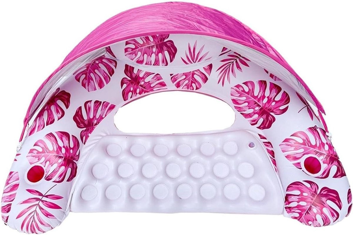Opblaasbare zwembad drijver water hangmat lounger met drankhouder - Heet roze
