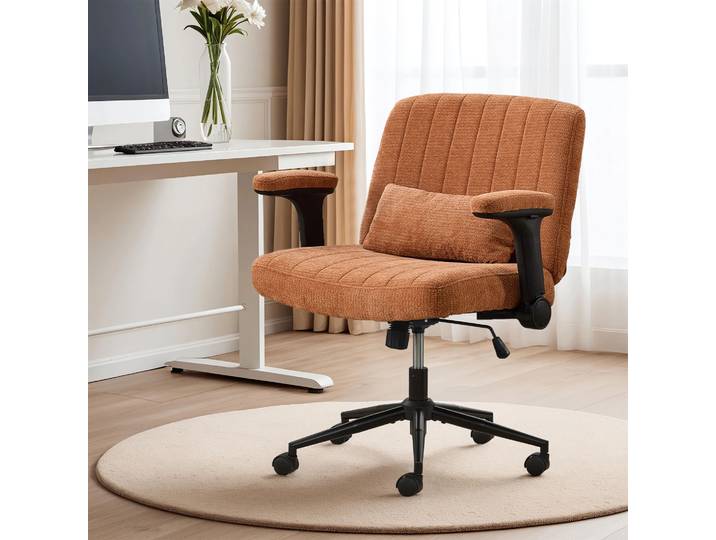 Chaise Orange Criss Cross avec accoudoirs relevables, chaise de coiffeuse avec roulettes, chaise de bureau confortable en chenille avec coussin lombaire, chaise pivotante large pour la maison, le