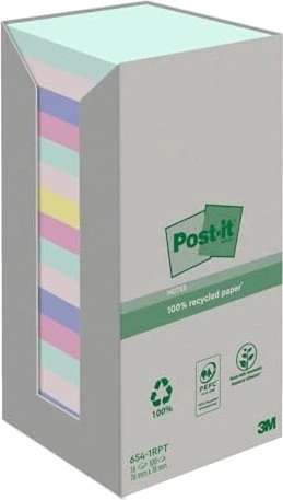 Post-it Recycling Notes Haftnotizen farbsortiert, 16 Blöcke, 7,6 x 7,6cm