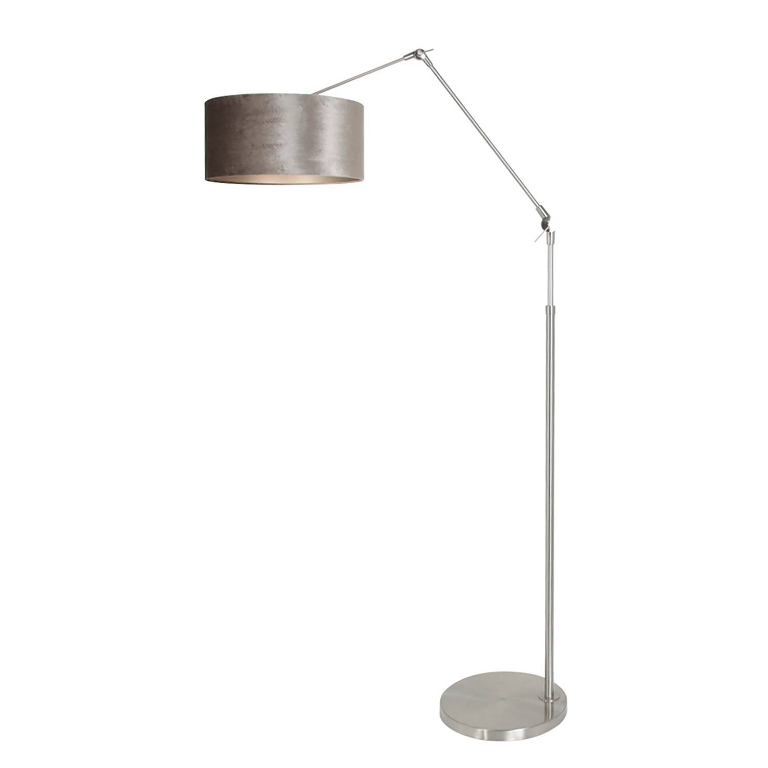 Steinhauer Prestige Chic RVS Vloer Leeslamp met Taupe Velours Kap en Zilver Details