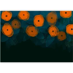 Artgeist, Tapete, Fototapete - Watercolour composition - orange patterns on a delicate leaf background (450 x 315 cm)