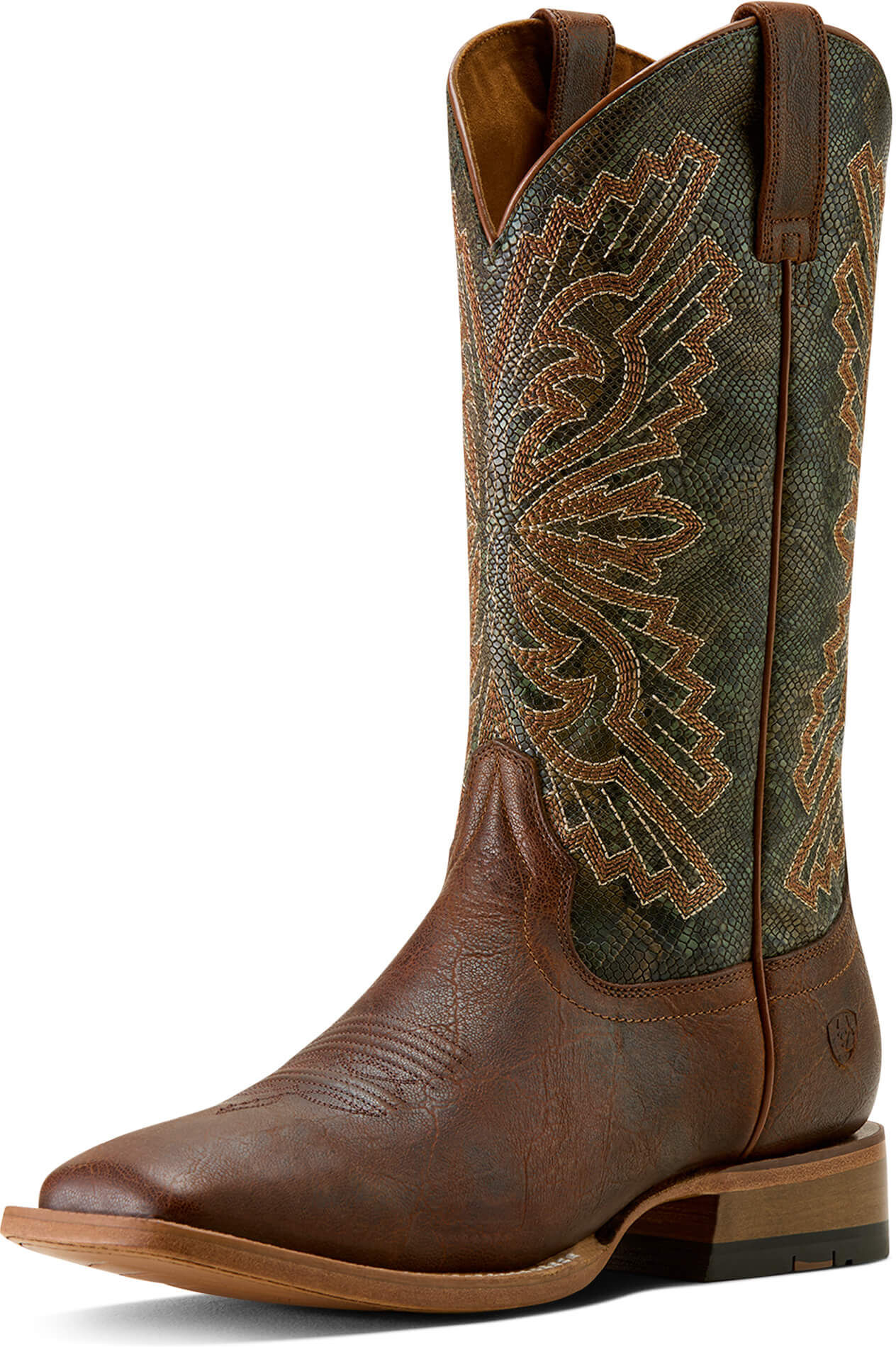 Men's Sting Wide Square Toe Cowboy Boots in Warm Cognac Vintage Snake Print, Size: 9 EE by Ariat