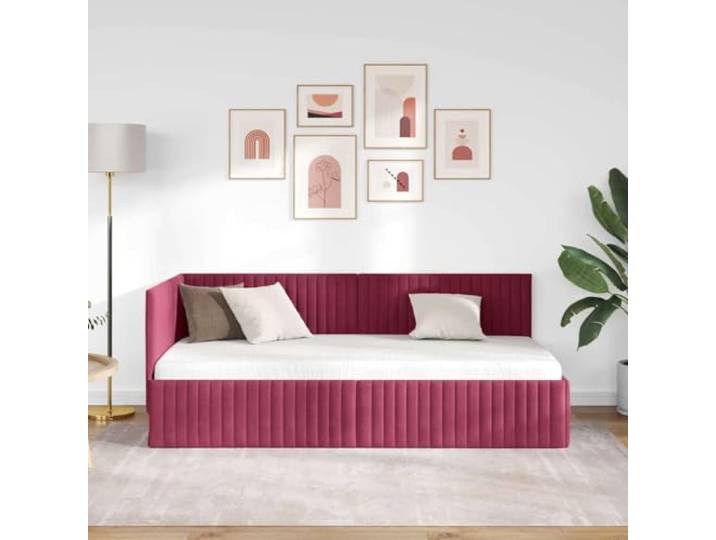 KTHLBRH Eck-Bettrahmen Weinrot 90 x 200 cm Platzsparendes L-Design, atmungsaktiver Stoff, verstellbares Kopfteil, Sofabett