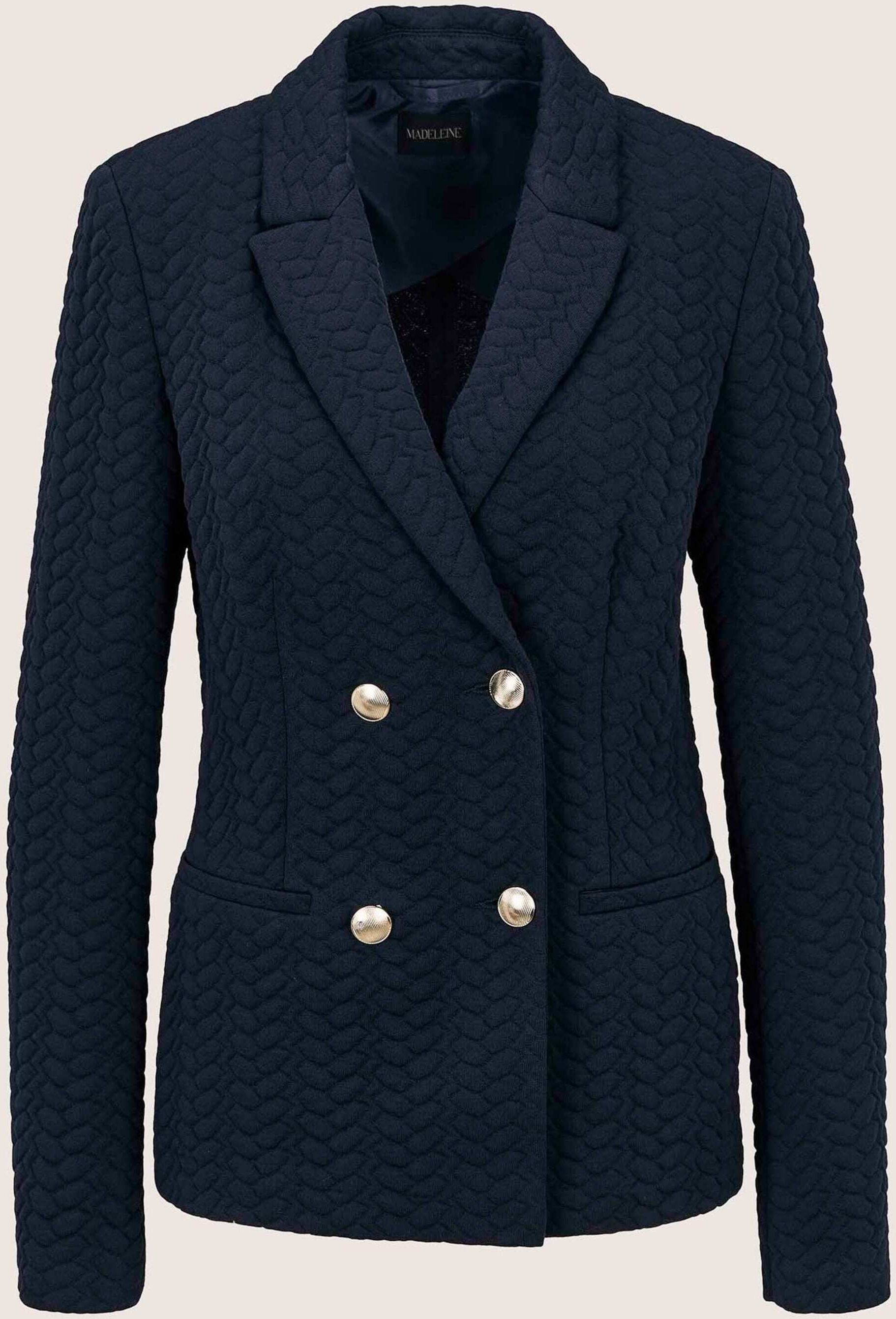 Jackenblazer MADELEINE "Blazer Zweireihiger Blazer im maritimen Stil", Damen, Gr. 36, blau (marine), Modern, regular fit, V-Ausschnitt, Blazer Jackenblazer