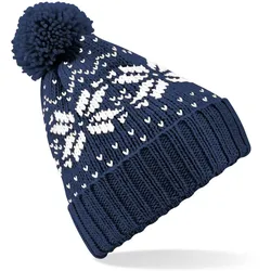 Beechfield Unisex Fair Isle Snowstar Beanie Bommel-Mütze B456 french navy/white one size
