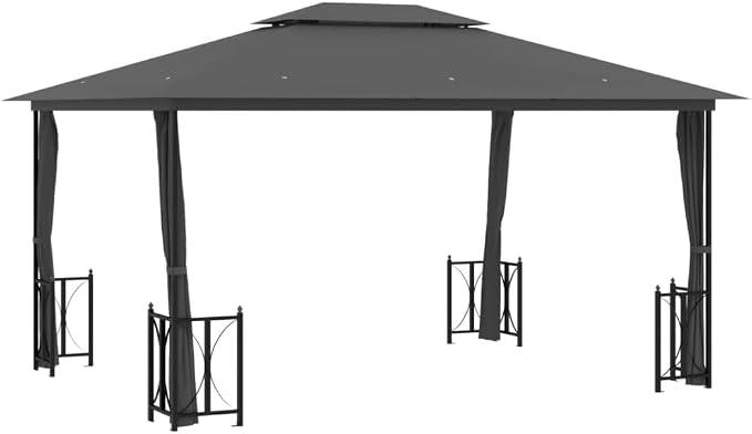 Partyzelt Pavillon mit Seitenwänden & Doppeldach 3x4 m Anthrazit, Gartenpavillon Zelt Stabil Gartenzelt für Strand Hochzeit Camping