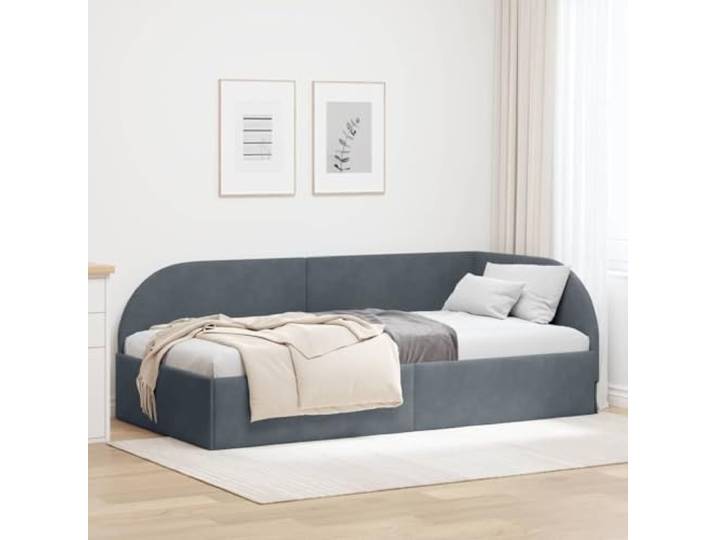 YUOTYRKTEJRSG Samt Eckbettrahmen L Design Schlafzimmer 80x200 cm Grau Eckbettgestell mit Kopfteil Dunkelgrau 80x200 cm Samt Schlafsofa L-Form Massiv Lattenrost Platzsparend Klappbett Gästebett