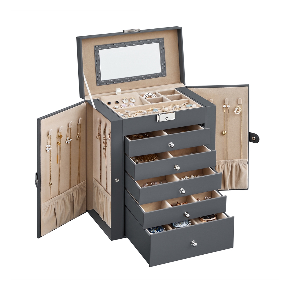 SONGMICS Schmuckkasten mit 6 Schubladen Grau JBC152G01