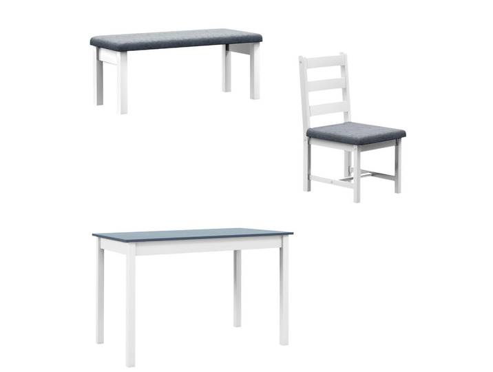 Homcom Essgruppe, Esstisch mit 2 Gepolsterten Stühlen, Bank, 4-Teiliges Esstisch-Set, Grau, Holz, Echtholz,Kiefer, Füllung: Schaumstoff, Rechteckig, eckig, 65x75x108 cm, Esszimmer, Bänke, Tischgruppen & Eckbankgruppen