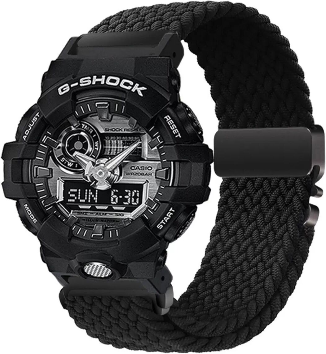 INF Atmungsaktives Nylon Uhrenarmband kompatibel mit Casio G-SHOCK GA-110/GA120/700 mit Paracord-Schnalle Schwarz