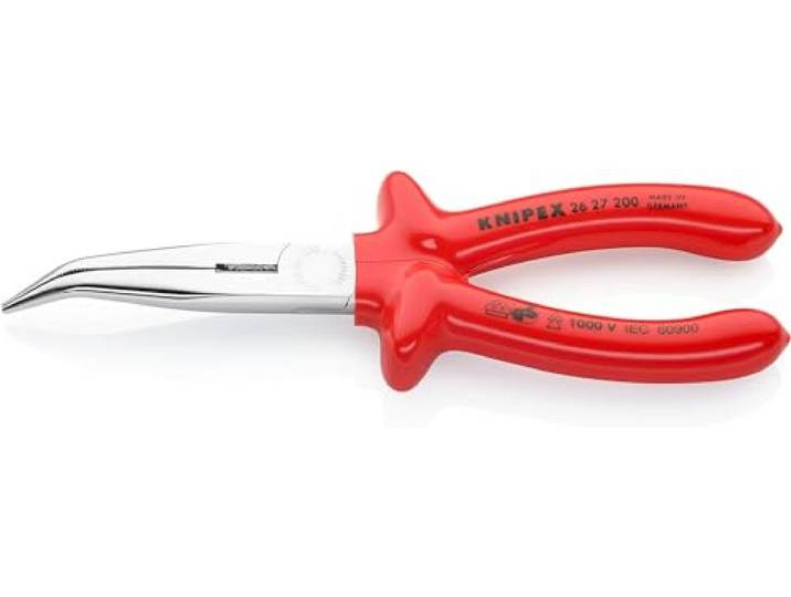 Knipex Pince demi-ronde avec tranchant\, certifiées VDE 200 mm\, 26 27 200 (pince bec de cigogne) chromée isolées par surmoulage