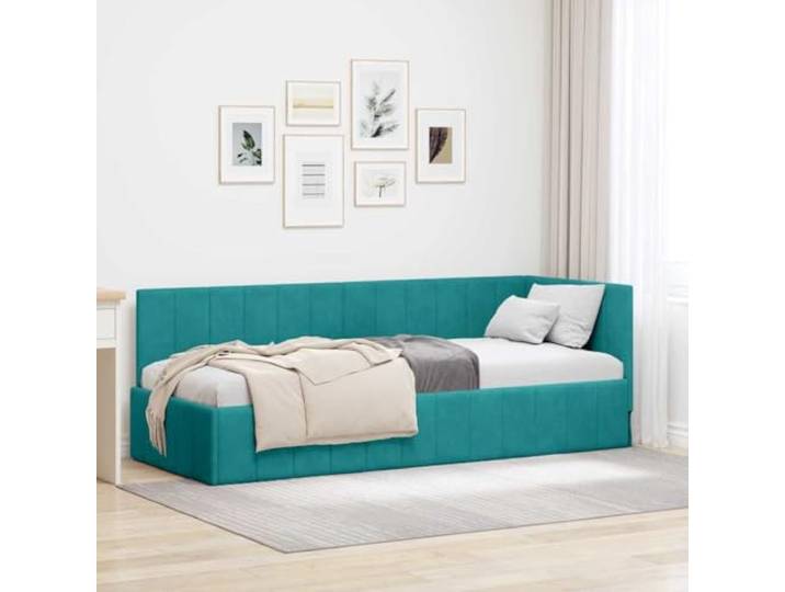 RJPLMFV Bettgestell, Eckbett, Türkis, 80 x 200 cm, Velours Kompaktes Design in L, Kopfteil umkehrbar, robuste Dachplatte, leicht zu reinigen
