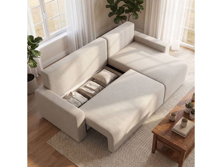 HOMCOM Canapé d’angle 3 places réversible suédine Beige