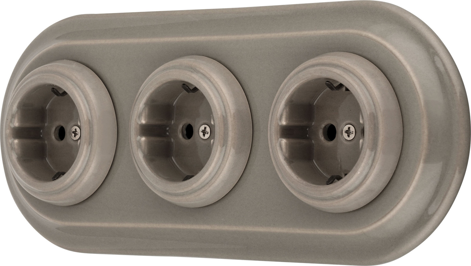 ADAKAT Inbouwstopcontact serie PR1, 3-voudig, all-in-one, porselein, retro, grijsbeige