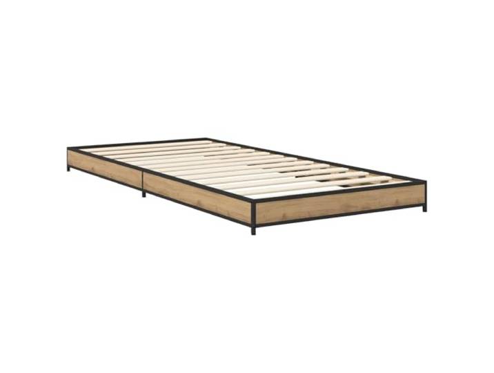 KTHLBRH Bettgestell Eiche Handwerk 80 x 200 cm Technisches Holz, Beine aus schwarzem Stahl, Lattenrost, Traglast 140 kg
