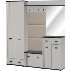 GARDEROBEN-SET Kaschmir, schwarz 5-teilig 180 cm, Flurgarderobe mit viel Stauraum
