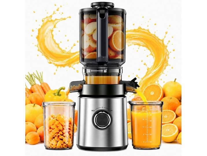 Fyrove Slow Juicer Entsafter Gemüse und Obst Testsieger, 2L mit 140mm XL-Einfüllschacht, 400 W, Elektrische Juicer Machine für Familien mit 2 Gläsern