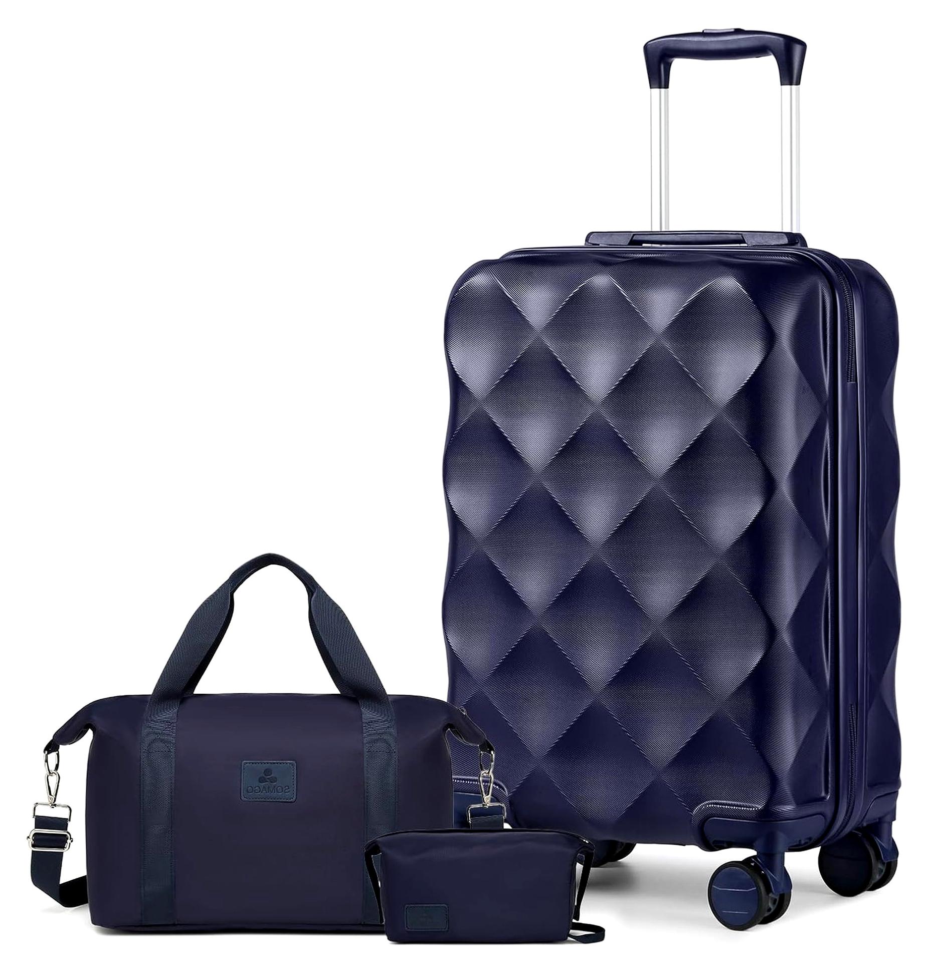 Gepäckset mit 3 Hartschalenkoffern und Spinnrollen, TSA-Schloss, YKK-Reißverschluss, Reise-Wochenendtasche, Handgepäcktasche, Marineblau, 3-teilig (20/DB/TB)
