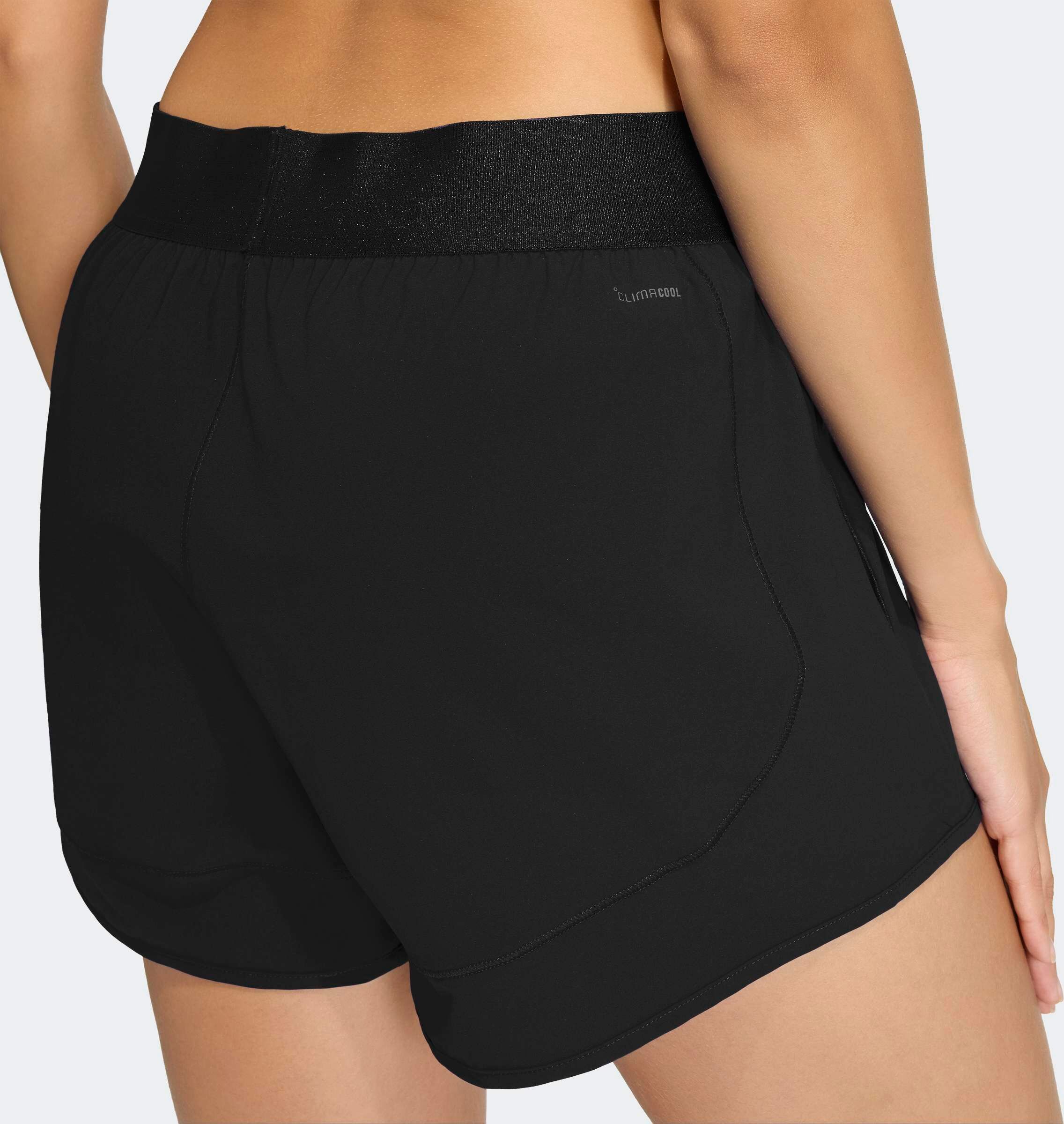 Shorts ADIDAS PERFORMANCE "PACER WORKOUT FLEX GEWEBTE", Damen, Gr. XS, N-Gr, schwarz (schwarz, innenbeinlänge ca. 10 cm), Obermaterial: 100% Polyester, Hosen Shorts, für Erwachsene, sportlicher Stil, ohne Verschluss, mit Climacool schwarz, innenbeinlänge 