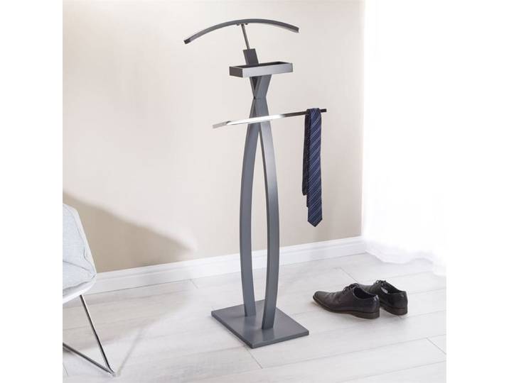 Valet de chambre ROBIN valet de nuit porte vêtements structure en bois laqué gris