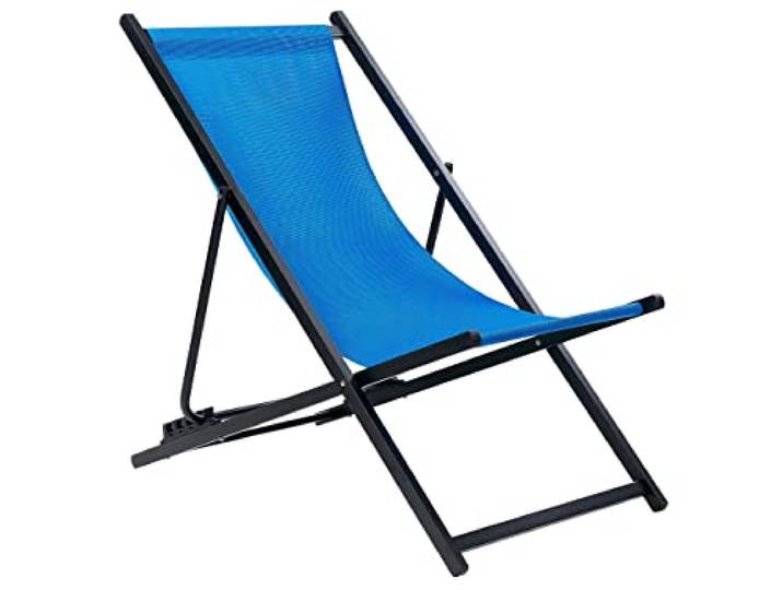 Beliani Outdoor Liegestuhl faltbar Aluminium schwarz Mesh blau Locri II