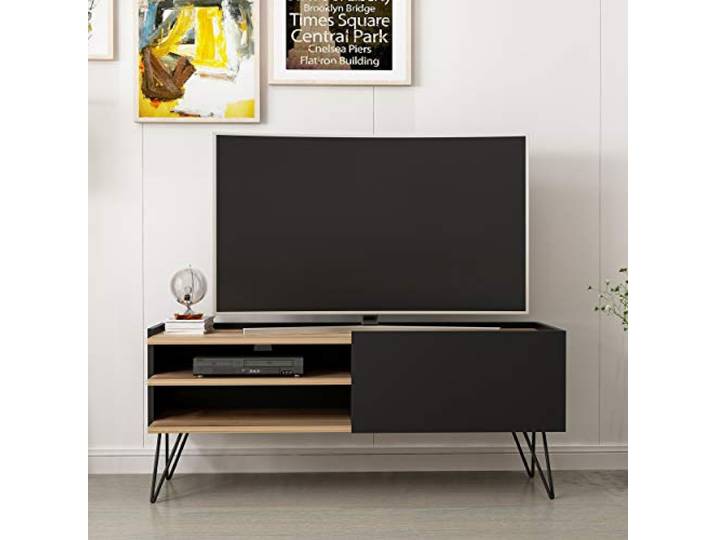 Homemania TV-Schrank, Melamin, Metall, Schwarz, 124 x 37 x 50 cm