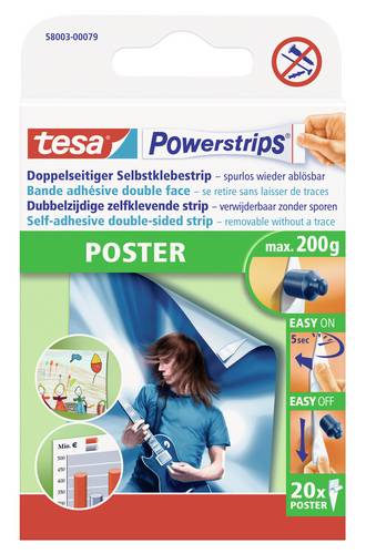 tesa POWERSTRIPS Poster Doppelseitiger Klebestreifen Weiß Inhalt: 20 St.