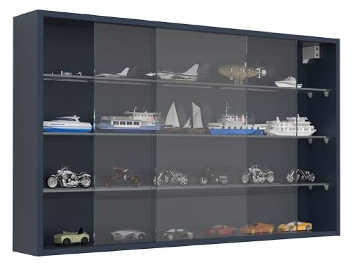 VCM Wandvitrine Anthrazit 100x15x60 cm 2 Türen 4 Fächer Holzwerkstoff Glas Präsentation und Aufbewahrung von Sammlerstücken - Wohnzimmer oder Büro - für Sammler und Liebhaber - Holzwerkstoff, Glas
